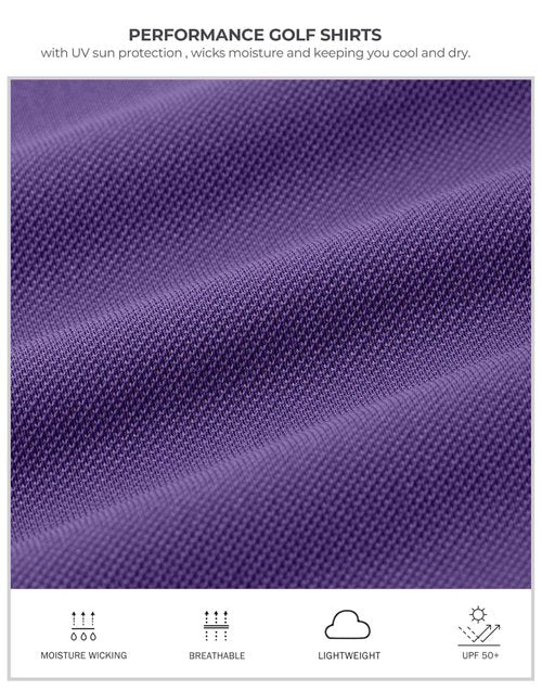 Men's Golf Shirts Dry Fit Moisture Wicking Performance Short Sleeve Collared Polo Shirts for Casual Tennis Bussiness (Purple, XXL)