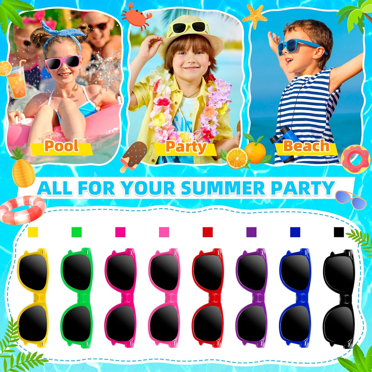 OCTERIC Kids Sunglasses - Fun Party Favors for Boys and Girls | Bulk Pack for Events