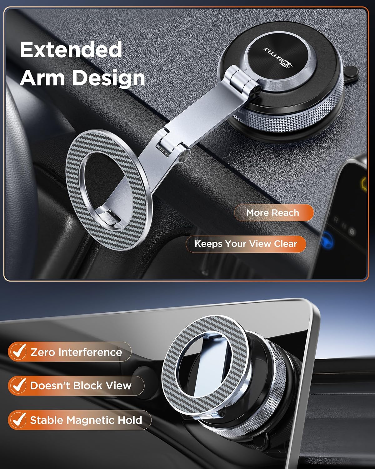 MSXTTLY Magnetic Car Phone Holder Tesla Phone Mount for Magsafe,Long Arm