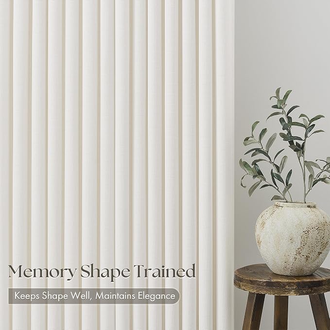 Pinch Pleated Thick Linen Curtains 96 Inch 4 Panels Set Ivory Cream Memory