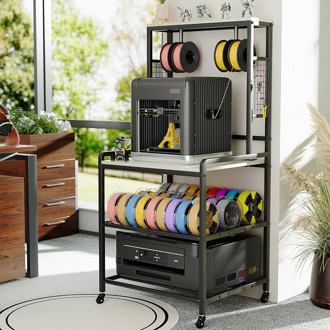 kepptory 3D Printer Stand with Power Outlet, Rolling Storage Cart w/Filament