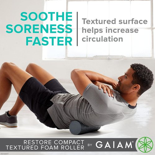 Gaiam Restore Foam Roller - Compact Textured Muscle Repair Massager | 12”L x 4" Diameter for Improved Circulation