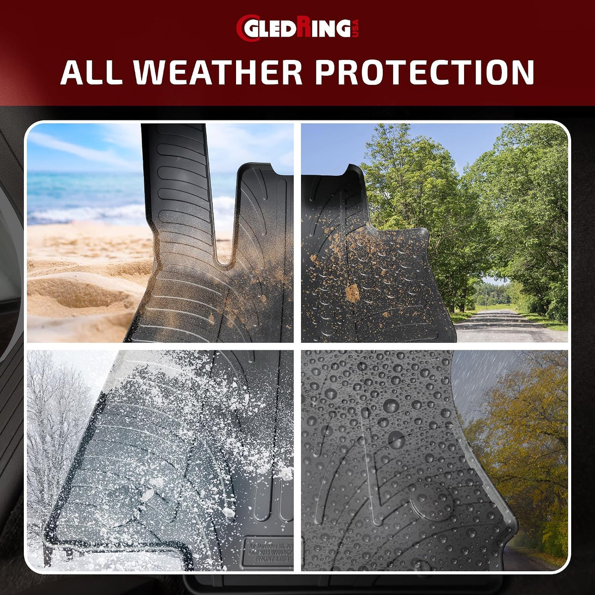Gledring USA Custom Fit All-Weather Rubber Floor Mats Intended for Smart Fortwo (453) 2014-2019, No Trimming Required, Tailored Custom Fit, Protects from Rain, Mud, & Snow.