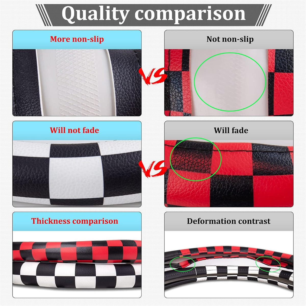 Evankin Lattice Leather Steering Checker Wheel Cover, Black and White