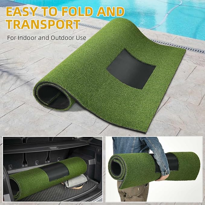 5x4ft Golf Hitting Mat, Thickened 21mm/31mm/36mm Artificial Turf Golf Practice Mats for Indoor Outdoor Backyard Driving Swing Training with 9 PU Balls, 3 Rubber Tees, 7 Tees