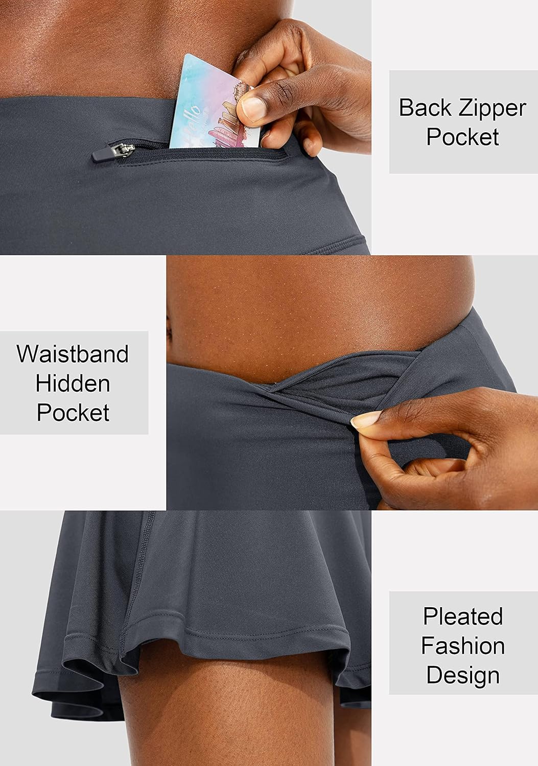 SANTINY Women's High Waisted Pleated Tennis Skirt - 4 Pockets for Athletic Golf & Casual Wear