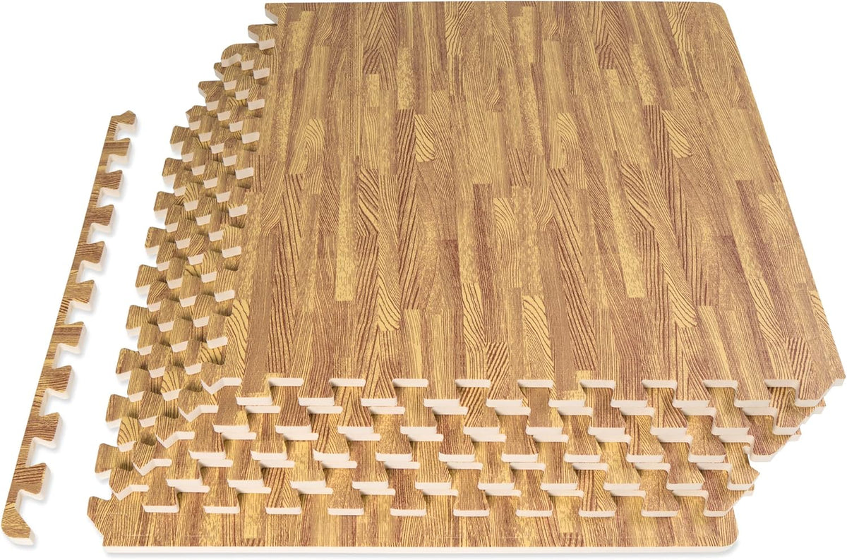 ProsourceFit Wood Grain Puzzle Mat - ½-Inch EVA Foam Interlocking Floor Tiles | 24 Sq Ft Indoor Workout & Playmat