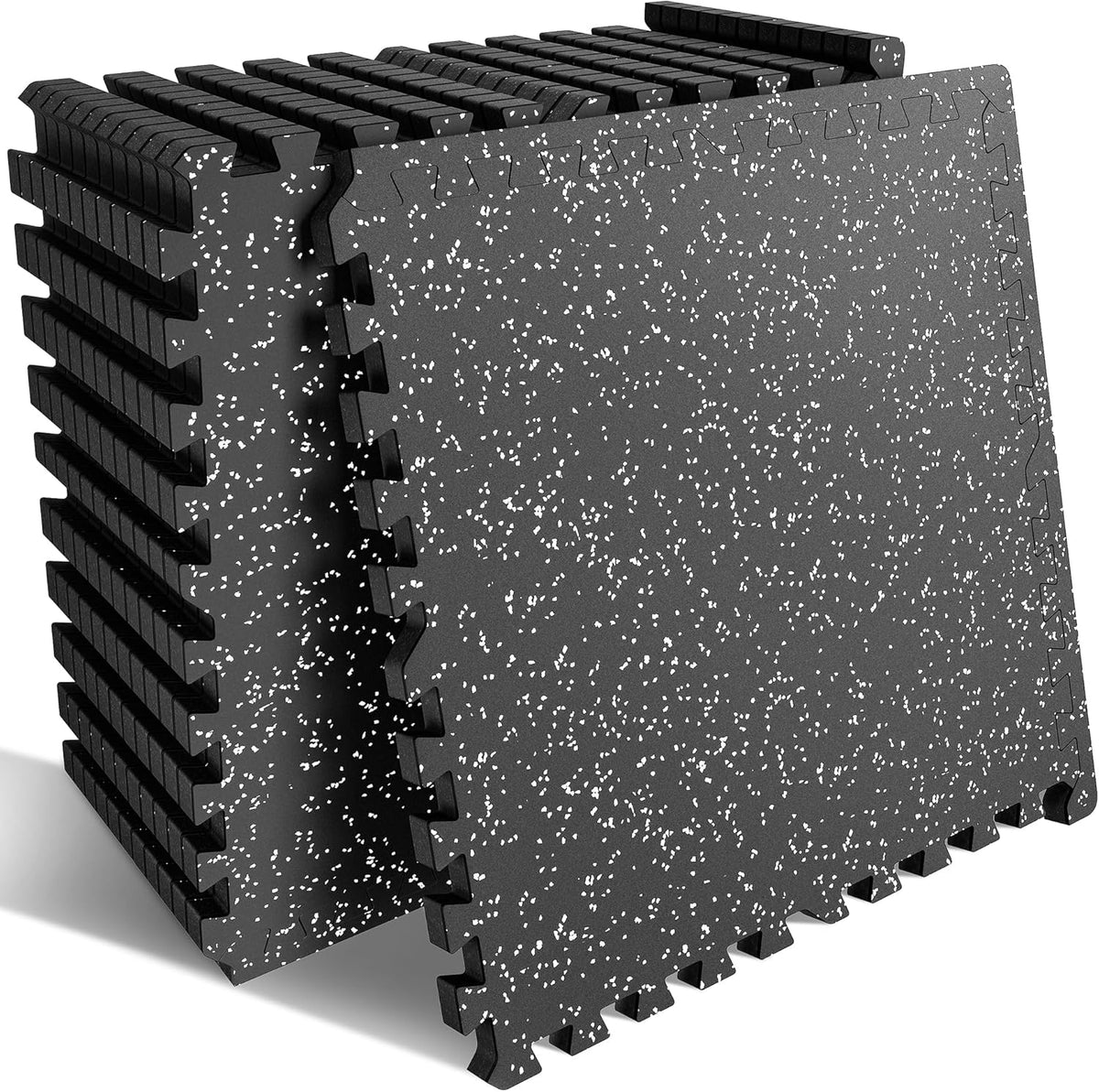 PRAISUN Gym Flooring - 0.6" Thick Interlocking Rubber Mats | 12 Pcs, 48 Sq Ft, Black/Grey