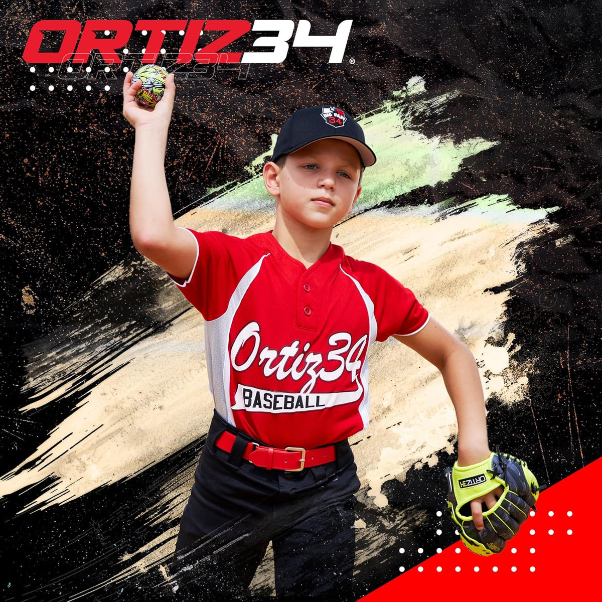 Ortiz34 Youth T-Ball Set - 25” Aluminum Bat with -10 Drop & 9” Lightweight Foam Core Glove | Vibrant Graffiti Print
