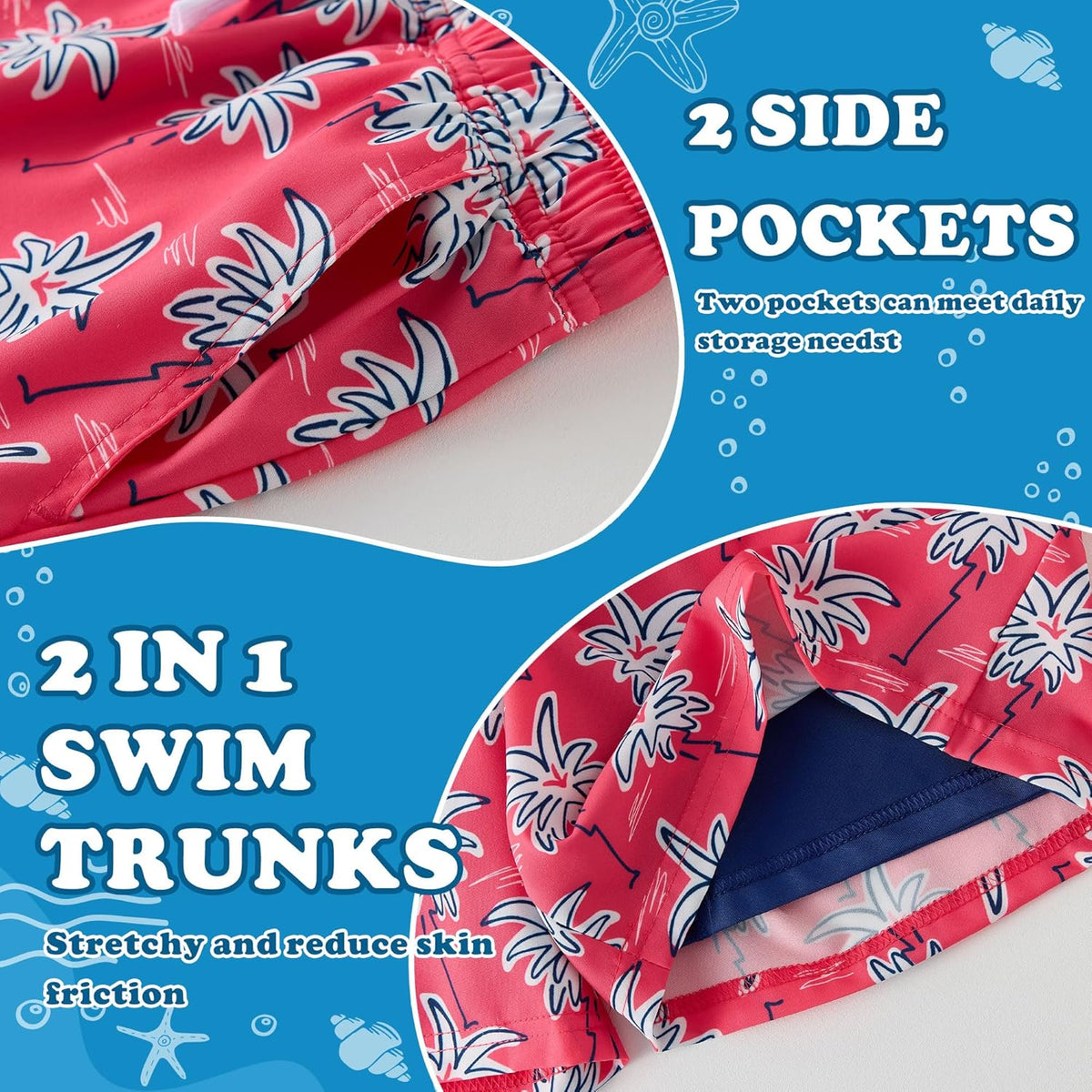 Skiennix Boys Swim Trunks - Quick Dry Stretch Swim Shorts with Compression Liner | Sizes 5-12Y