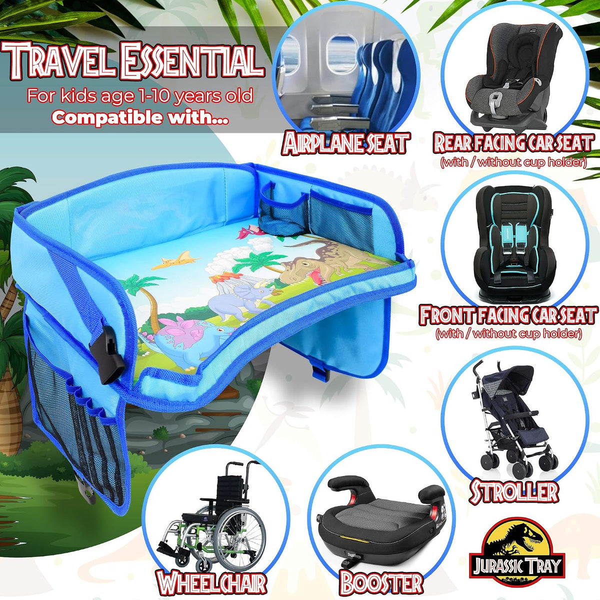 ecoZen Lifestyle Kids Travel Tray & Toddler Lap Desk Organizer - Airplane and Car Seat Table for Road Trip Essentials - Airplane Must Haves for Toddlers - Carseat Tray Kid Travel - Lap Table