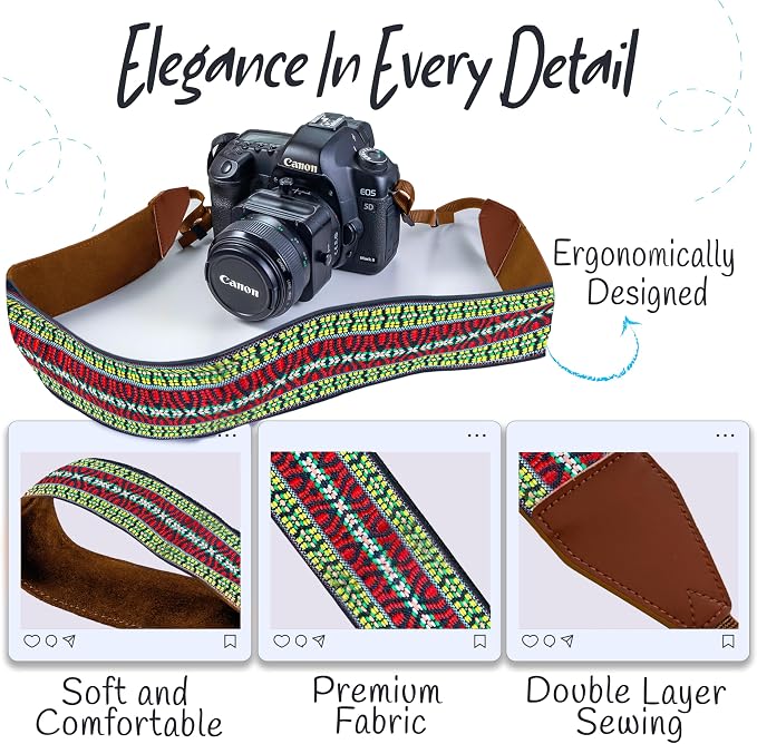 Art Tribute Camera Strap For Photographers Padded Universal Fit Neck Shoulder &