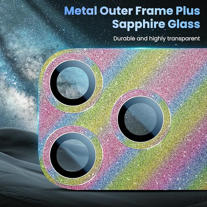 Uyiton for iPhone 17-Pro Camera-Lens Protector: Bling Metal Tempered Glass Rear
