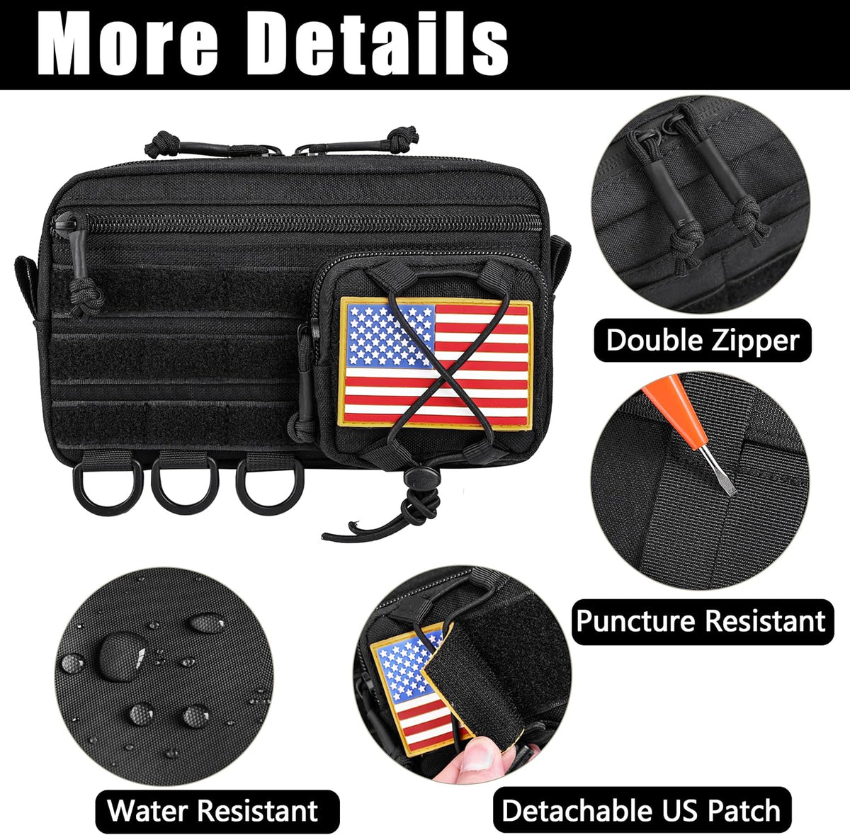 Skiennix Tactical Molle Pouch - Water-Resistant Admin Pouch with US Flag Patch | Versatile Utility for Vests & Backpacks