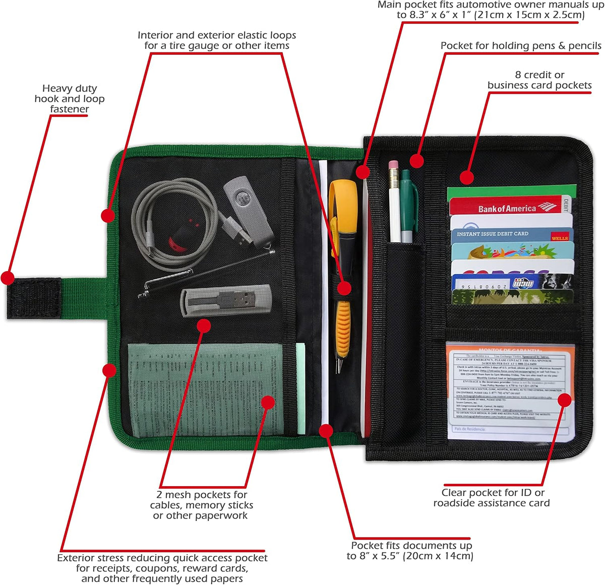 PlusXpres Glove Box Compartment Organizer - Car Document Holder - Green
