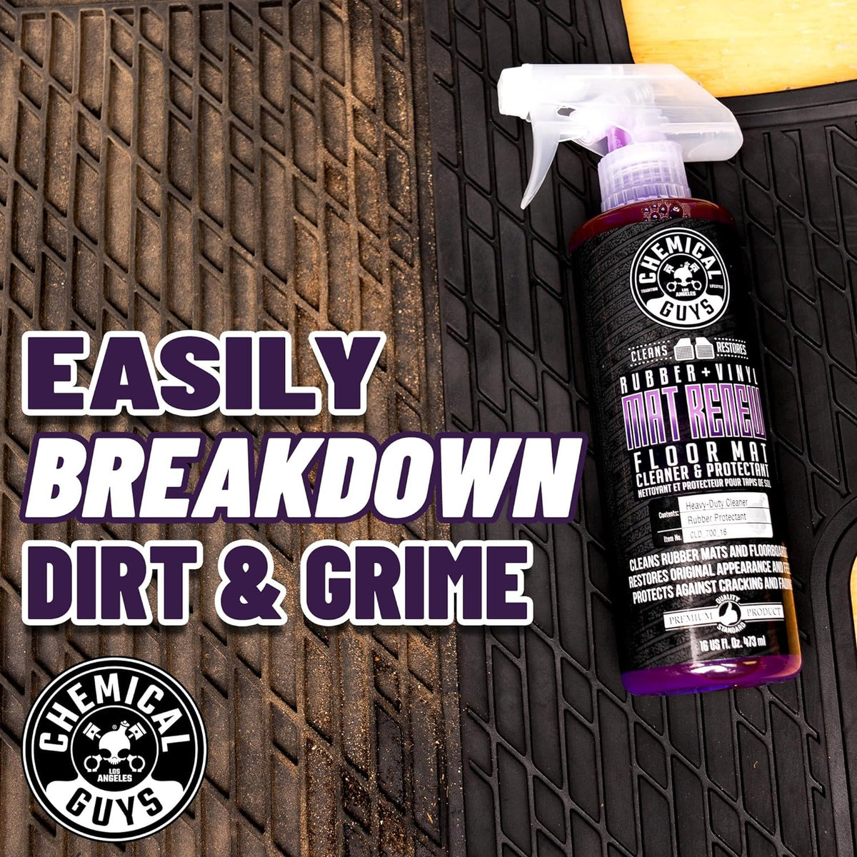 Chemical Guys Rubber and Vinyl Floor Mat Cleaner and Protectant, 32 oz | For cars, trucks, SUVs, and RVs, dry-touch cleaner protectant for rubber and vinyl mats, dissolves and releases dirt and oil