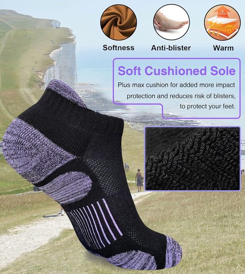 Heyoboy Women's Athletic Running Socks - Thick Cushioned, Anti-Blister, Wicking | 5 Pairs