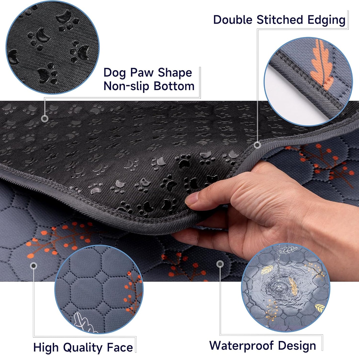 Sunheir Washable Pee Pads for Dogs Large 48" x 48" 2-Pack Reusable Puppy Pads Pet Training Pads, Absorb Dog Mats, Whelping Pad, Non-Slip Protects Against Urine Leakage (Leaves - Deep Grey, 48x48)