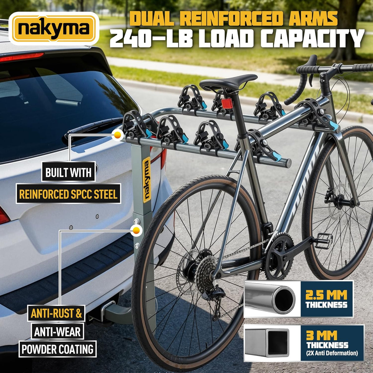 Upgraded Hitch Bike Rack - 4-Bike Carrier for Car, SUV, Truck & RV | 240LBS Max Load, High-Strength Double Arms