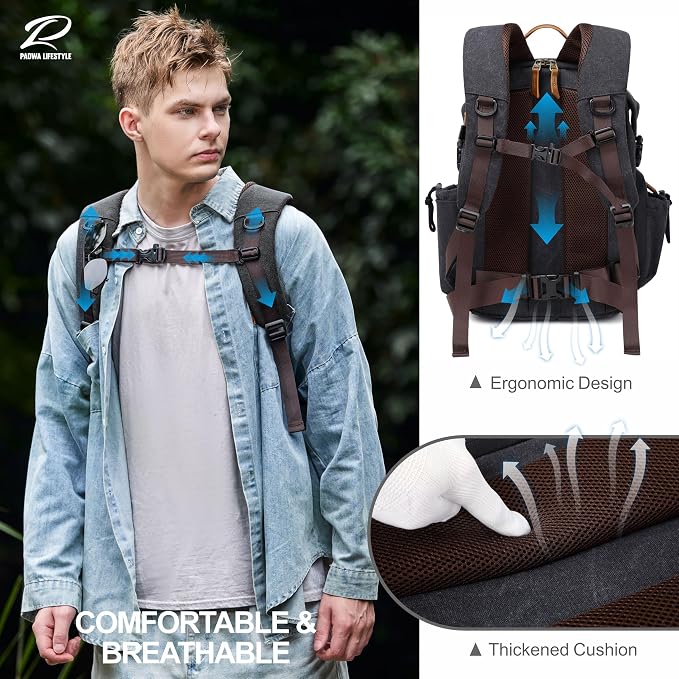 Padwa Lifestyle Black Canvas Camera Backpack