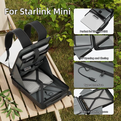 DAIERTEK Starlink Mini Case Hard Shell Starlink Mini Backpack for Dish and Accessories Waterproof Starlink Bag with TSA Combination Lock and Charging Port, Grey