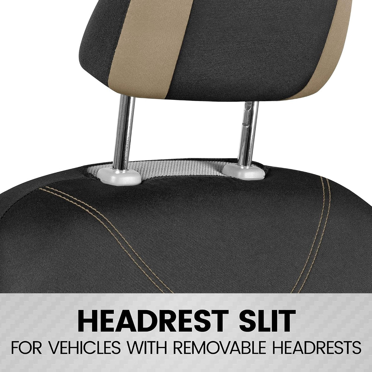 BDK UltraSleek Beige Seat Covers for Cars Full Set, Two-Tone Front Seat Covers with Matching Back Seat Cover, Stylish Car Seat Protectors with Split Bench Design,