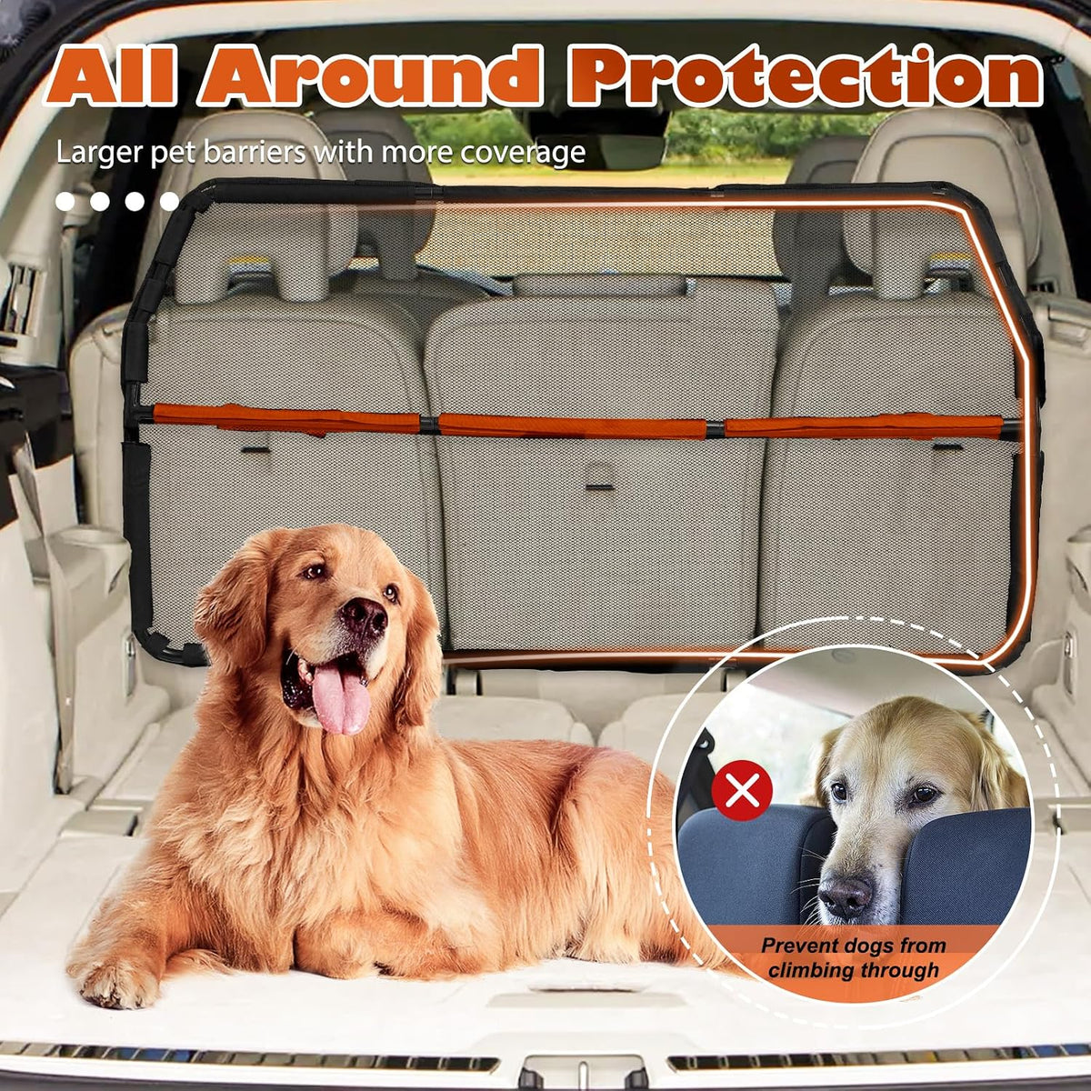 Dog Car Barrier for Back Seat & Trunk - 46" Wide for Compact SUV and Cars