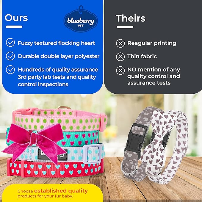 Blueberry Pet Adjustable Flocking Dog Collar with Silk Flower, Pink Dog Collar for Girls, Medium, 14.5"-20" Neck, 3/4" Width, Girl Dog Collars for Small Dogs