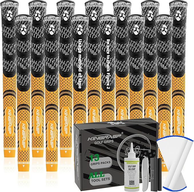 Premium Hybrid Golf Grips (13 Pack) - High Traction Rubber Golf Club Grips with Enhanced Feedback | Includes 13 Grips + 15 Tapes + 1 Rubber Vice | All-in-One Replacement Grip Kit for Golf Clubs
