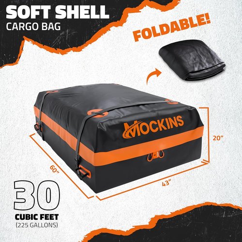 Mockins Rooftop Cargo Carrier Bag - 30 Cu.Ft. All-Weather Soft-Shell Vinyl | 60"x43"x20" for Cars, SUVs & Trucks