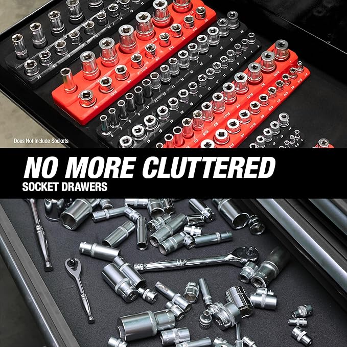 OEMTOOLS 22487 3 Piece Metric Magnetic Socket Organizers for Toolboxes, Socket Holder, Black Tool Box Organizer