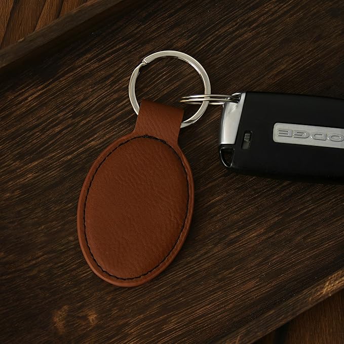 LaserGram Oval Keychain, Off Road Racer, Personalized Engraving Included (Dark Brown)