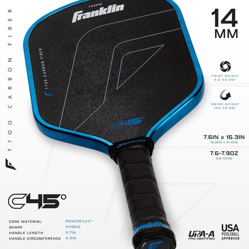 Franklin Sports PRO Pickleball Paddles - C45 Carbon Fiber Series | USAP & UPA Approved Design