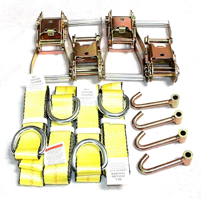 GRIPON (Pack of 6) 2" x8' Lasso Strap with 2" Ratchet and J Finger Hook Tie Down