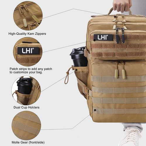 LHI Military Tactical Backpack - 45L Army Assault Pack with Shoe Compartment | Unisex Rucksack