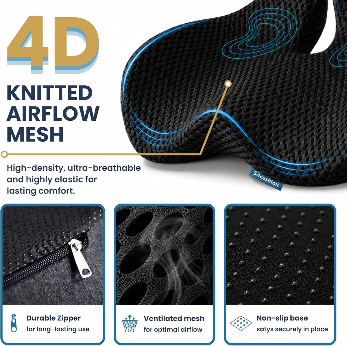 Car Seat Cushion for Driving, Coccyx Cushion for Car (Breathable 4D Cover)
