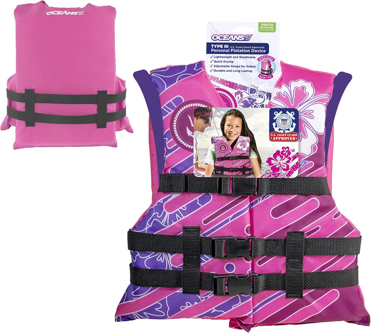 Oceans 7 Life Jacket - US Coast Guard Approved Infant & Youth Vest | Type II & III Personal Flotation Device