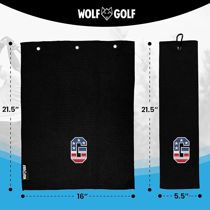 Wolf Golf Towels USA Monogrammed Personalized Golf Towel | Custom Golf Towels for Golf Bags for Men or Women