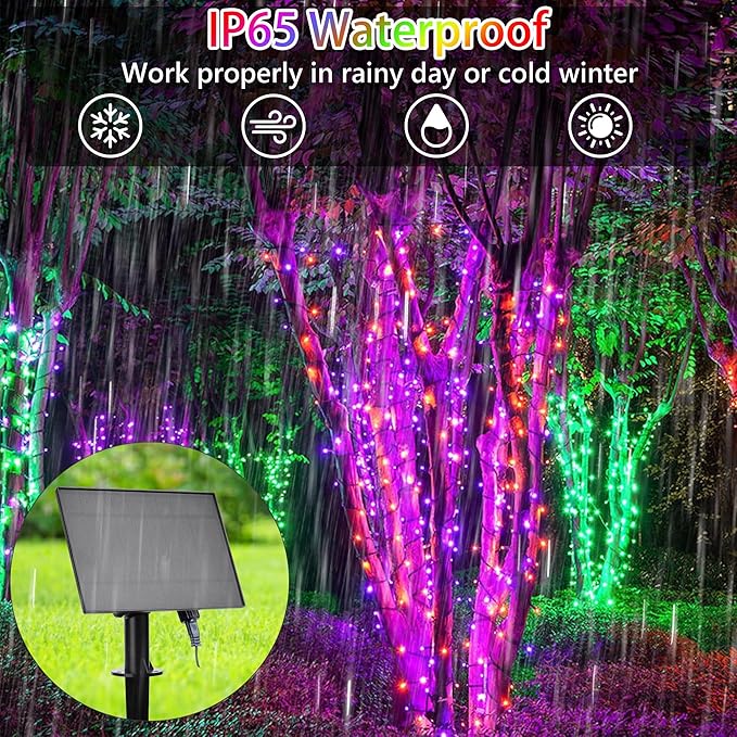 80Ft Solar String Lights for Outside, 18 Colors Changing 200 LED Solar Powered & USB Christmas Lights with Remote, RGB Waterproof Outdoor Fairy Light for Patio Yard Tree Garden Party Decor