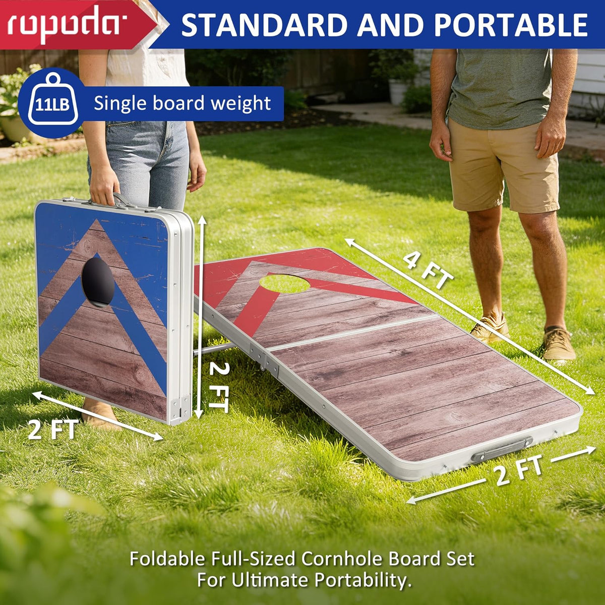 Ropoda Cornhole Board Set - Regulation Size 4x2 FT | Lightweight Aluminum Edging for Outdoor Fun