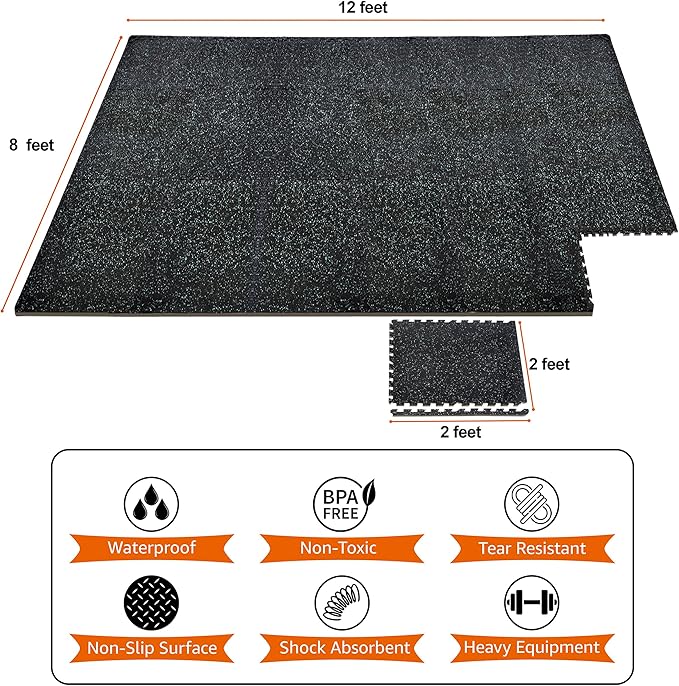 Sivan Fitness 1/2" Thick Rubber Top High-Density EVA Foam Gym Flooring for Home Gym - 48 Sq Ft Exercise Mat Tiles for Workout, Yoga, MMA, Heavy Exercise Equipment Mat - 12 Interlocking Gym Floor Mat