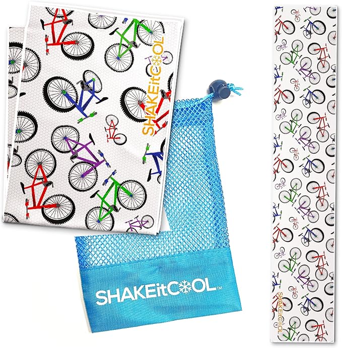 SHAKEitCOOL Original Cooling Towel – Be Cool in Style - Heat Relief, Soft, Lightweight, Sun Protection, Easy Clean - Perfect for Biking, Running, Yoga, Gym, Gardening - Kid Bike