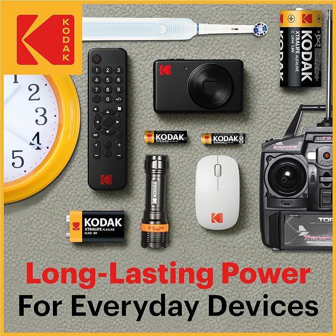 KODAK 9V Alkaline Batteries 9 Volt High-Performance Battery Pack, 10-Year Shelf