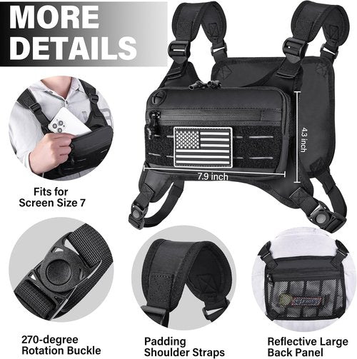 Mozeto Running Vest for Men - Reflective & Water Resistant Chest Pack | Lightweight Sports Phone Holder