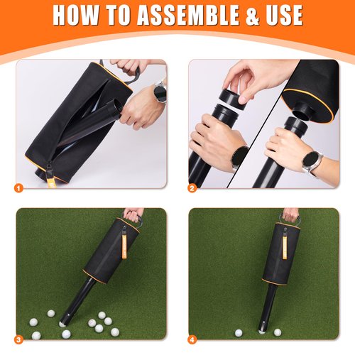 BIRDIEBLAST Portable Shag Bag Golf Ball Pick Up with Removable Plastic Tube, Hold up to 70 Balls，Premium Golf Ball Retriever for Golfers (Orange)