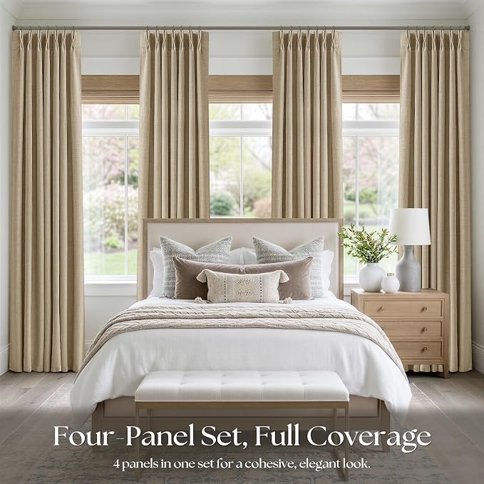 Burlywood Birch Linen Semi Sheer 108 Inch Curtains