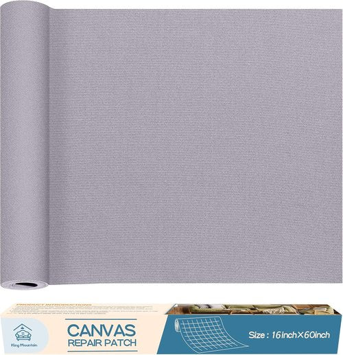 KING MOUNTAIN Canvas Repair Patch - 16x60 Inch Self-Adhesive Waterproof Fabric for Sofas, Tents & More | Light Grey