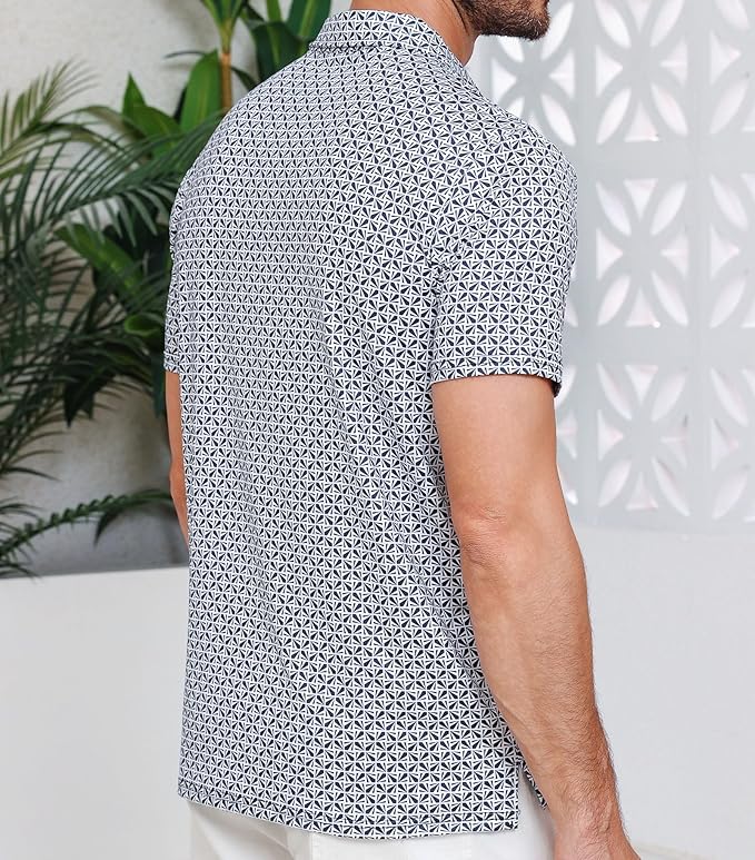 Lexiart Mens Golf Shirt Short Sleeve Dry Fit Print Moisture Wicking Performance Patterns Collared Polo Shirt with Pocket