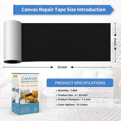 KING MOUNTAIN Canvas Repair Tape - Waterproof Self-Adhesive Patch for Outdoor Gear | 4x63 Inches (Black)