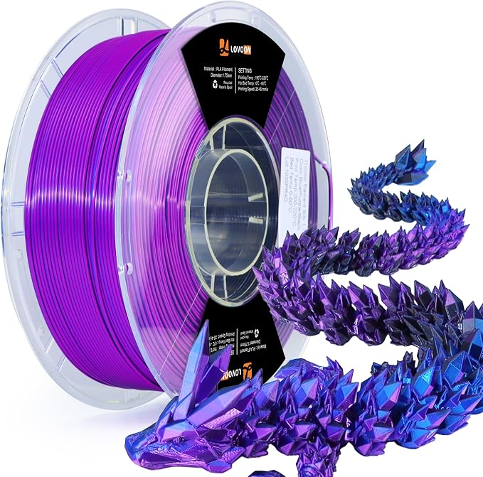 LOVOON 3D PLA Printer Filament 1.75mm, Silk Tricolors PLA Blue/Black/Purple
